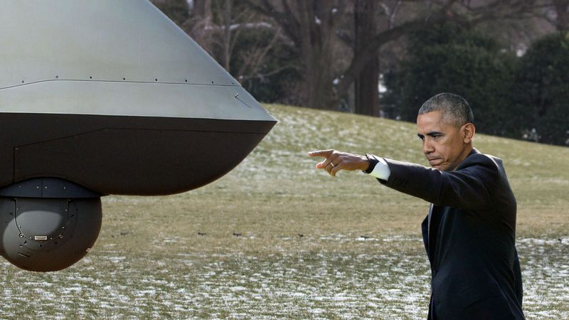 Illustration for article titled Departing Obama Tearfully Shoos Away Loyal Drone Following Him Out Of White House